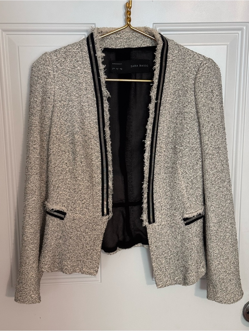 Zara Blazer Tweed Fringe Cropped Jacket Bouclé Embellished Office Chic Sz 5 Sm
